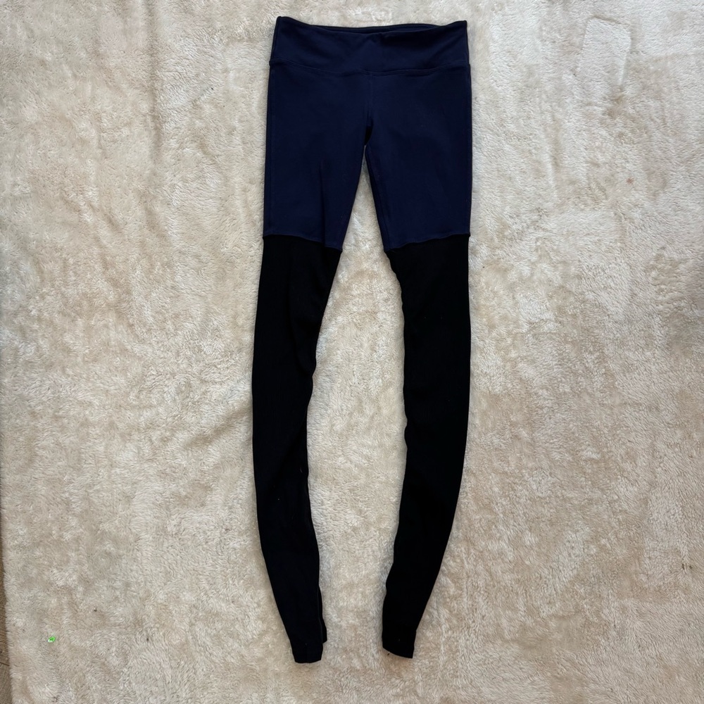 Alo Yoga Leggings Womens Small Black Blue High Waist Goddess Ruched Stretch Gym